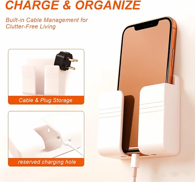 4 Pack Wall Mount Adhesive Storage Holder, No Drill Self Adhesive Wall Organizer, 3.54" x 2.87" Plastic Wall Mount Phone Remote Control Holder for Home, Office, Bathroom,Motorhome