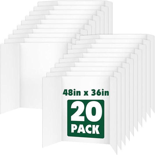 20 Pack Trifold Poster Board, 36in x 48in Corrugated Project Board, White Presentation Board, Trifold Display Board for School Project, Business Presentation, Science Fairs, Event Display