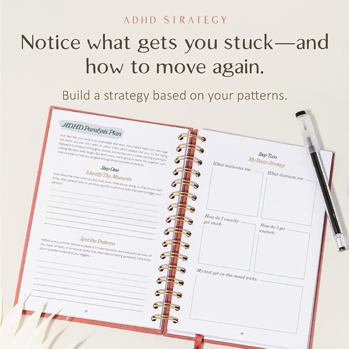The ADHD Planner - Undated Daily Weekly Schedule Organizer Journal for Disorganized People - Habit Tracker Record Emotions & Mood - Academic Goals - Structure & Focus for Adults Brains (Spiral) (Red)