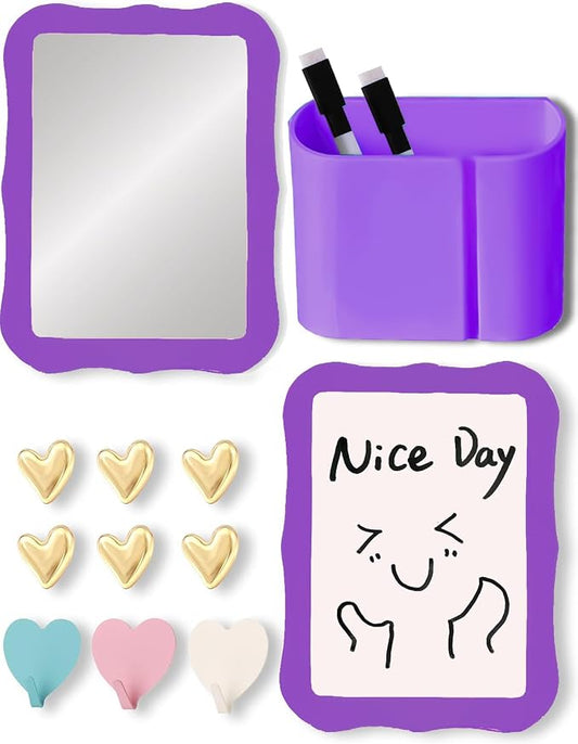 14 PCS Locker Accessories Kit for Girls, Back to School Essentials Supplies, Locker Organizer Stuff for School Office Work, Includes Magnetic Mirror, Dry Erase Board, Pen Holder and More, Purple
