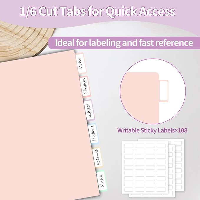 Binditek 18 Pack Pastel Pocket Folders for 3 Ring Binder, Plastic Folders with 2 Pockets, Unique 1/3 Cut Tabs with Colorful Labels, for Office Classroom, Letter Size