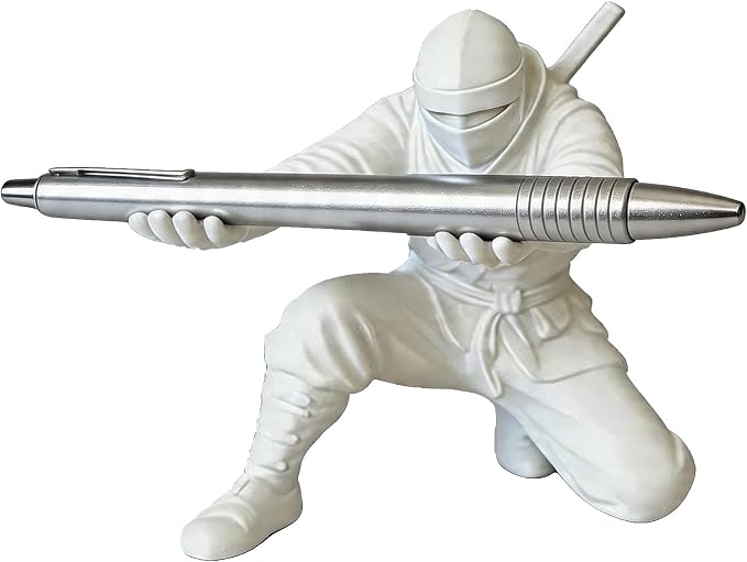 Ninja Pen Holder, 3D Printed Single Pencil Holder Display Stand, Cool Desk Organizers and Decor for Men, Birthday Gift, Father's Day, Office, Home (White)