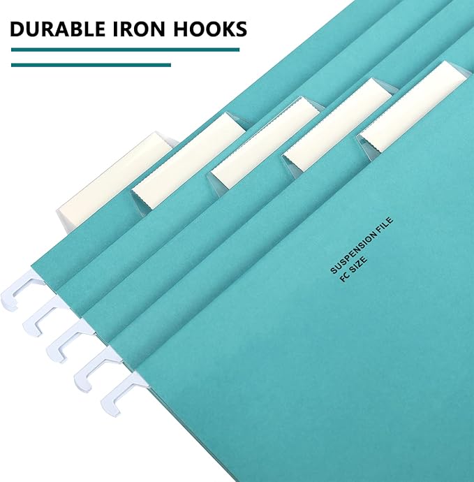 Hanging File Folder, A4 Suspension Files Holder, Hang Folder, Filing Cabinet Suspension File with Tab and Label for School Home Office, Blue, 25 Pack