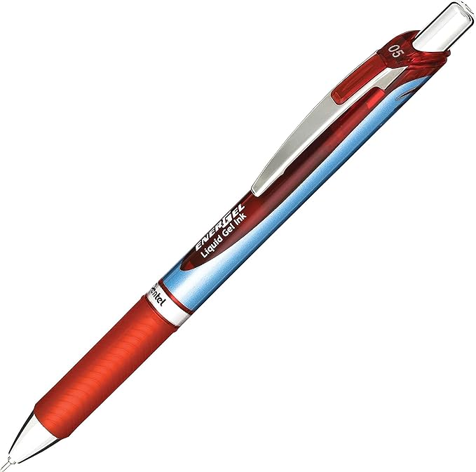 Pentel EnerGel Deluxe RTX Retractable Liquid Gel Pen, Fine Line, Needle Tip, Red Ink, Box of 12 (BLN75-B)