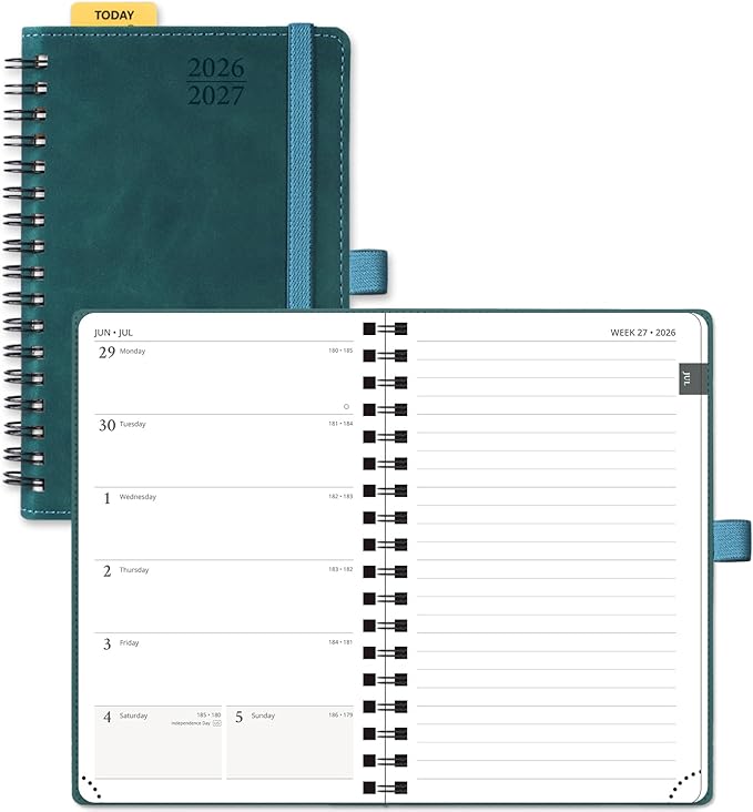 POPRUN Pocket Planner 2026-2027 (JUL 26-JUN 27), Purse Size 4" x 6.25", Small Pocket Calendar for Purse, Academic Weekly and Monthly Calendar with Ruler, Spiral Softcover, 100GSM - Petrol Green