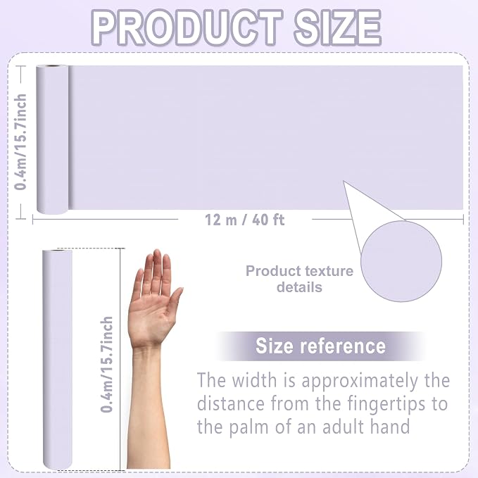Purple Lavender Bulletin Board Roll Reusable Waterproof Erasable Pastel Purple Non-Woven Fabric Bulletin Board Roll Background Poster for Home School Classroom Decor Wrapping DIY Crafts 15.7" x 40ft
