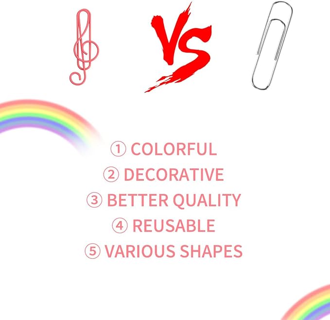 Vuzvuv 100Pcs Music Paper Clips 6 Colors, Cute Metal Musical Notes Shaped Bookmark Clips for Party Invitation Card, Cute Office Accessories for Document Organization,Funny Music Teacher Student Gifts