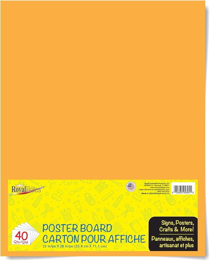 Royal Brites, Orange Poster Board, 22 x 28 Inches (25 Sheet Pack)