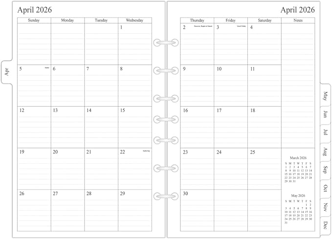 newestor 2026-2027 Monthly Planner Refills 5.5" x 8.5" for Mini Binder, 21 Months from Apr 2026 to Dec 2027, Desk Size