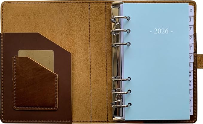 2026 Weekly Leather Planner - A6 Genuine Leather Binder Planner for Men and Women, Inner Pockets and Pen Holder, Personal Size