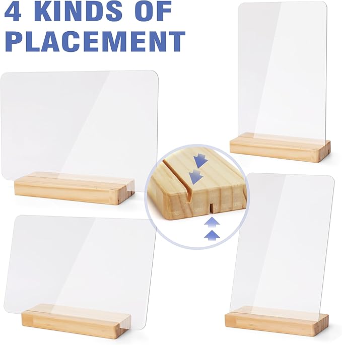 SELEAD Acrylic Clear Board Bar Signs - 2 Pack 8x12 Inch Words Sign Board with Wooden Stand, Tabletop Double-Sided Menu Message Note Board for Business, Bistro, Events
