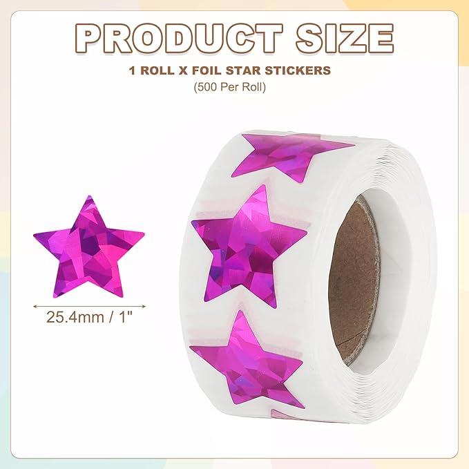PATIKIL Star Stickers Roll 1 Inch / 25mm, 500pcs Sparkly Foil Star Labels for Reward Behavior Chart Teachers Supplies DIY Crafts, Purple