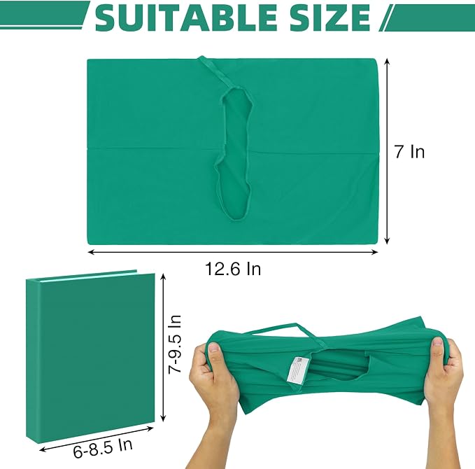 KICNIC DarkGreen Fabric Book Cover for Hardcover, 1 Pack, 6x9 Inch, Up to 8.5”x9.5”, Adjustable School Book Sleeve Protector for Teens, Stretchable Decorative Cloth Book Sox for Book Lovers