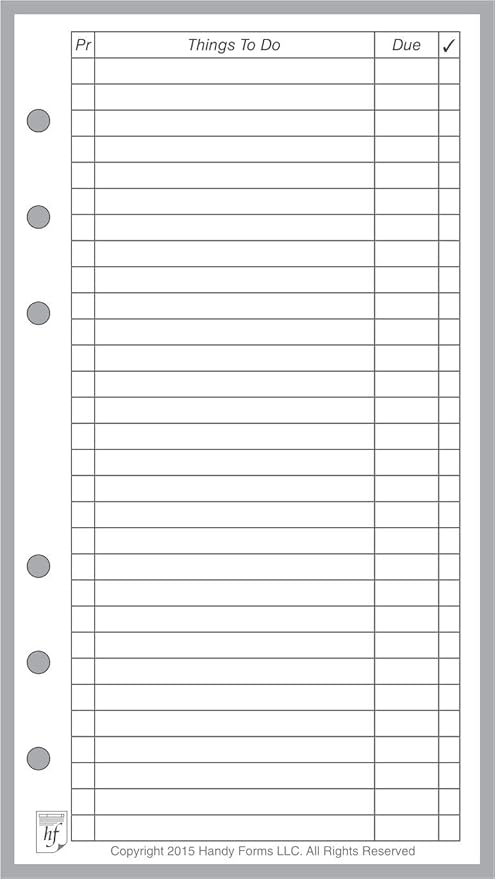 Personal Size to Do List Planner Insert, Sized and Punched for Filofax Personal Notebook (3.7" x 6.75")