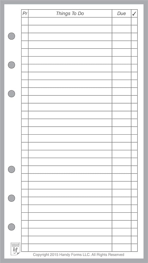 Personal Size to Do List Planner Insert, Sized and Punched for Filofax Personal Notebook (3.7" x 6.75")