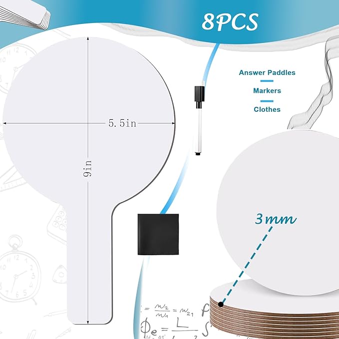 8 Pack Acrylic Dry Erase Answer Paddles with Markers and Cloths, Double-Sided Clear White Boards for Meetings, Presentations, Brainstorming, Games, Office and Home Use