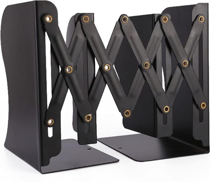 Adjustable Metal Bookends Heavy Duty for Shelves, 2 Dividers, Anti-Slip Design Expandable Book Ends for Desk, Office(Black, 19 inches Max)
