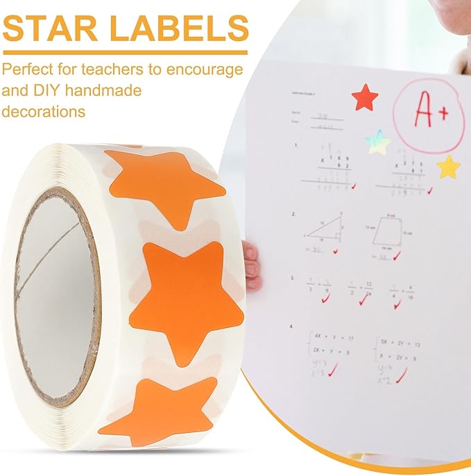 PATIKIL Star Stickers Roll 1", 500 Pcs Self-Adhesive Reward Stickers for Classroom Teacher Supplies and DIY Craft, Orange