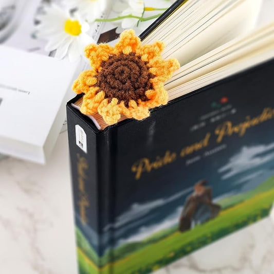 Crochet Bookmarks for Women Girls Kids Knitted Sunflower Book Mark for Book Lovers Coworker Bookish Birthday Graduation Gift for Her Him Unique Page Bookmark for Readers Christmas Easter Gifts