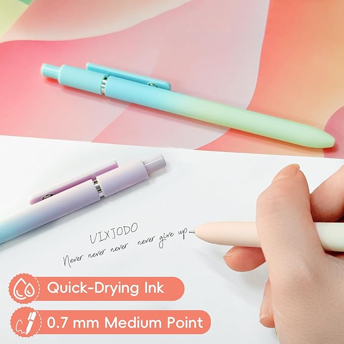 UIXJODO Gel Pens, 5 Pcs Black Ink Pens for Women, 0.7mm Medium Point Smooth Writing Pens with Silicone Grip, High-End Series Metal Clip Retractable Pens for Journaling Note Taking (5 Pcs Pastel)