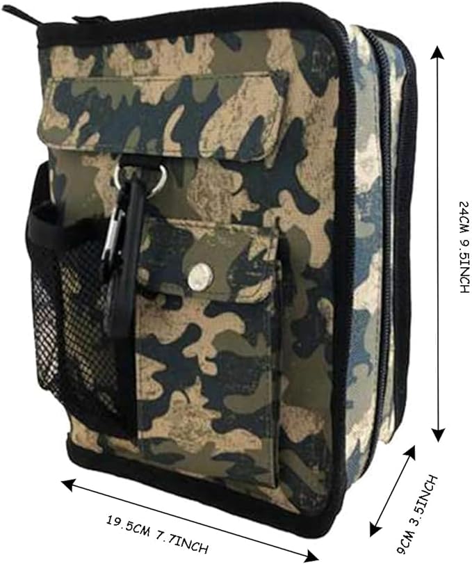 Bible Cover Case for Men Women Green Camo Medium Bible Book Cover with Durable Handle Quilted Bible Carrying Bag Prayer Church Scout Book Case with Compass Carabiner Camouflage