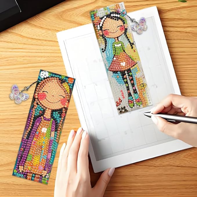 4PCS Diamond Art Bookmarks DIY Girl Diamond Painting Bookmarks for Adults Book Lovers Beginners DIY Crafts, Christmas New Year Graduation Birthday Gift