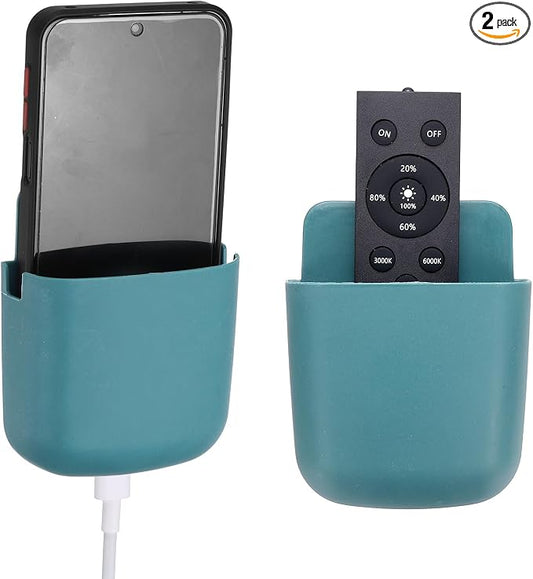 PATIKIL 2Pcs Remote Control Holder Wall Mount, Self-Adhesive TV Air Conditioner Control Holder Phone Charging Organizer Slot for Home Office Bedroom Supply Pen Organizer, Blue