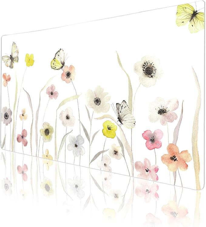 Colorful Star Large Mouse Pad, Watercolor Floral Desk Mat Office Supplies, Waterproof PU Leather Gaming Mousepad for Women Girls, Butterflies Desk Pad Home Office Décor Accessories 23.6" x 13.8"
