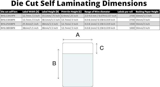 Epson LABELWORKSPX BVSL25X38PX Genuine Bulk Die Cut Self Laminating Overwrap Vinyl Tape - Black on White Flexible and Durable Industrial Label Maker Tape - 1" x 1.5" Wide, 1500 Labels per Roll