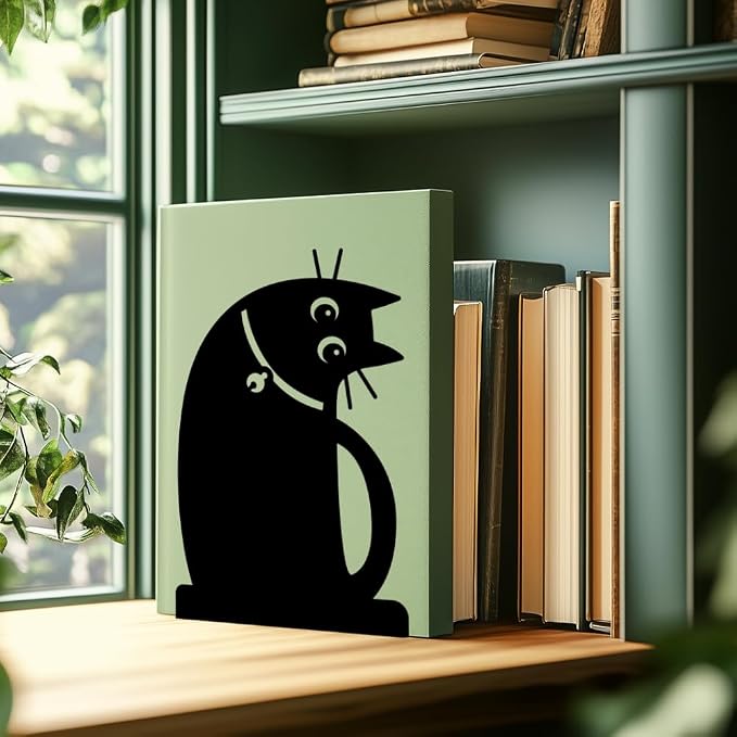 Cute Office Decor Metal Bookends for Shelves, Adorable Black Cat Decor Book Ends Decorative for Home and Office Desk Bookshelf Decor Cat Lover Gifts for Women & Book Enthusiasts