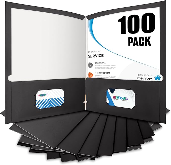BIBRADAA® 100 Packs Black File Folders,Paper Folder Surface with Waterproofing,Letter Size,Holds 100 Plus Sheets,for School,Office,Business. (100, Black)