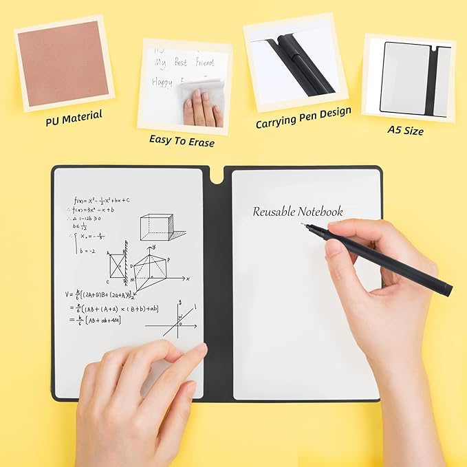 Reusable A5 Dry Erase Notebook Include a Wipeable Pen and Rag,9.4x6.5 Inch Erasable Notebook Whiteboard Notebook,Wipeable Notebook PU Hardcover for Office and Taking Notes(Pink)