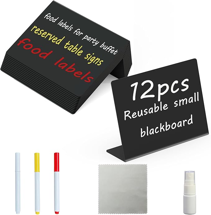 10cm x 7.6cm Mini Erasable Blackboard Food Labels for Party Buffet & Party, Reusable Food Signs for Buffet, Suitable for Supermarkets, Bakeries, Cafes (12pcs)
