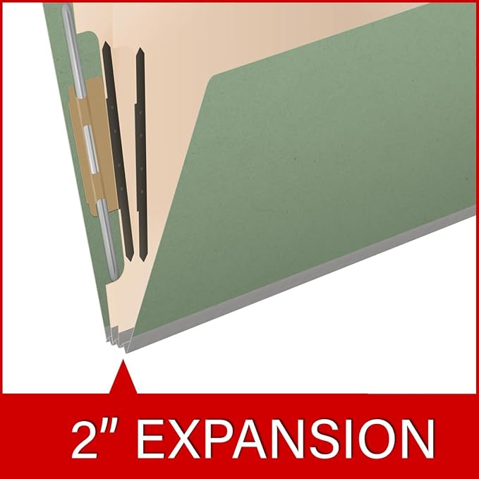Pressboard Classification Folders, Full Cut End Tab, Letter Size, 2 Dividers, Green (Box of 10)