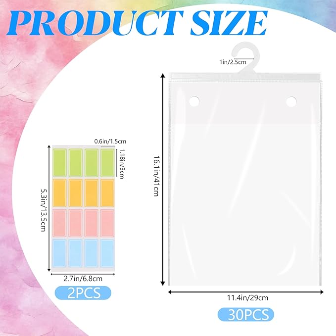 30 PCS Hanging Storage Bags with Hanger 11.8 x 15.7 inch Headphone Organizer Bags Scrapbook Paper Organizer Large Hook Waterproof & Dustproof Clear Plastic Bag Reusable for Classroom, and Pharmacy Use