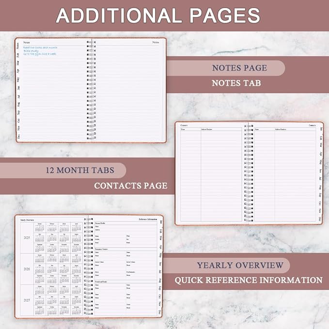 Planner 2026 - Weekly & Monthly Planner Runs from January 2026 to December 2026, 8.5 x 11", 12 Month Tabs, Inner Pocket, PU Leather Cover with Twin-Wire Binding, Monthly Planners 2026, Rose