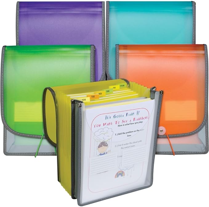 C-Line 7-Pocket Vertical Expanding Backpack Organizer File, 1 File, Color May Vary (58700), Assorted, 1" x 10 1/4" x 12 3/4" (Pack of 12)