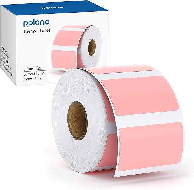 POLONO 2.25”x1.25” Direct Thermal Label, Perforated Sticker Labels for Address, Barcodes, Adhesive Multipurpose Labels Compatible with PL70E Label Printers (1000 Labels, Pink)