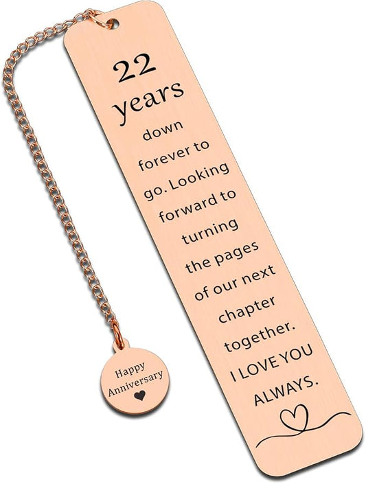 22 Year Anniversary Copper Gifts for Him/Her, 22th Wedding Anniversary for Wife Husband - Copper Anniversary Bookmark for Women Men Couple