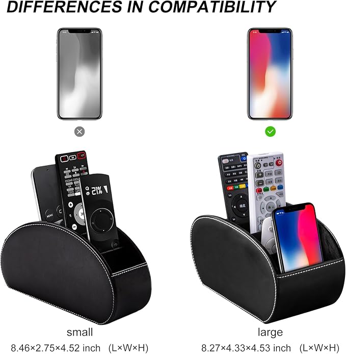 BONNY DODO PU Leather Multi-Functional Office Organizar Box Remote Control Holder Desk Storage Suppliers Caddy Table with 5 Compartment Store TV Remote, Brush, Pencil, Glasses, Media Player (Black)