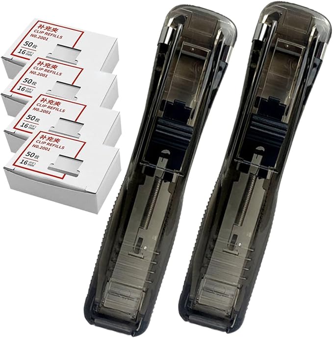 Multi-Function Reusable Clamp Stapler with 200pcs Refill Clips Portable Hand Stapler for Document Binding and Office Filing Organization with Clip Dispensers for School and Work