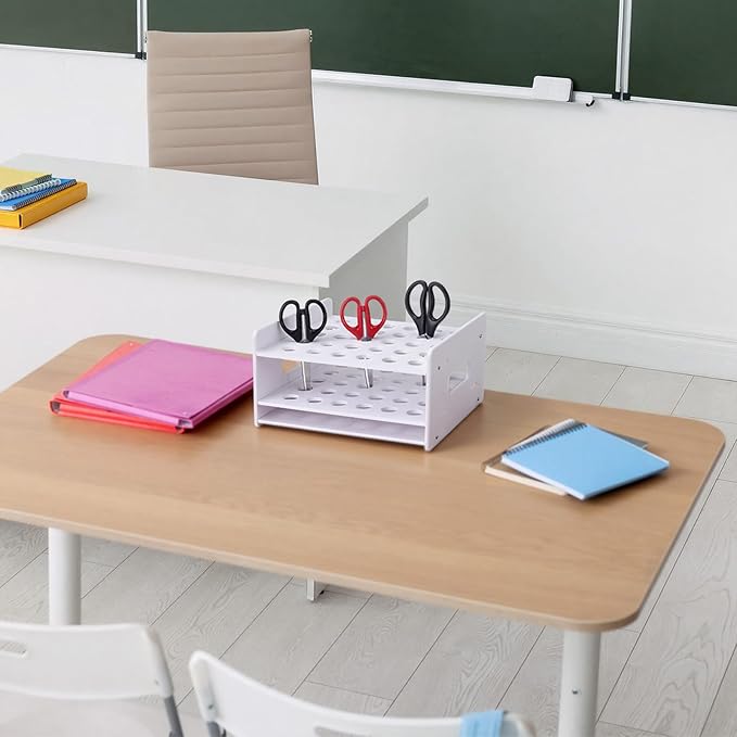 Unittype 30 Holes Scissor Holder White Plastic Scissor Storage Stand Rack Organizer 11 x 10 x 6 Inches Desktop Tool Stand for Classroom Pens Makeup Brushes Barbershop Home Office Craft Supplies
