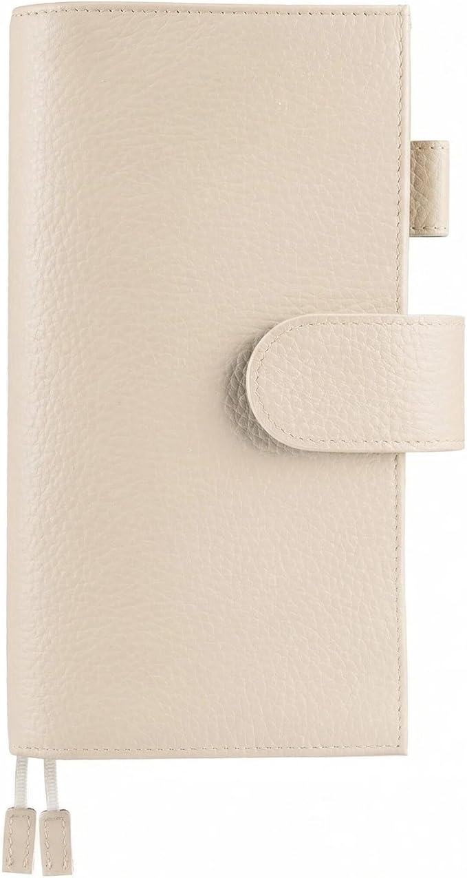 Genuine Leather Cover for Hobonichi Weeks/Weeks Mega with Pen Loop, Card Slots, Back Pocket, and Bookmarks (Cream)