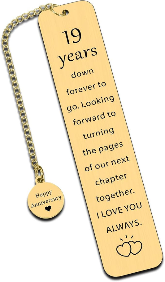 Bronze 19th Anniversary Bookmark Gifts for Men Women 19 Years Anniversary Wedding Gift for Him Her 19th Marriage Gift for Wife Husband Parents Happy 19 Year Anniversarys Gifts for Couple Spouse