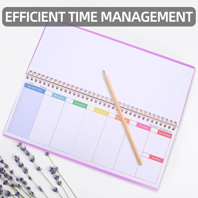 LALAFINA Brilliant Weekly Scheduler Undated Desk Planner Calendar Planning Pad for Whole Year School Home Office, Purple, 12X4.8 Inch