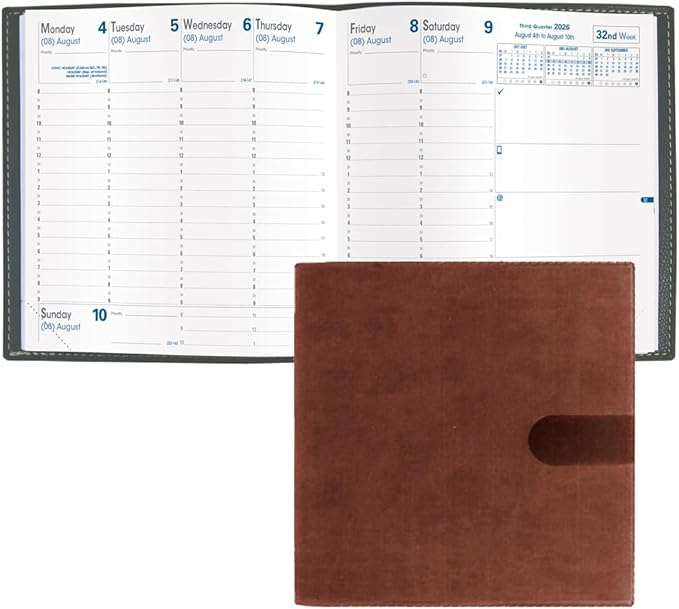 Quo Vadis 2026 Executive - Weekly Planner - 13 Months, Dec. to Dec. - 6 1/4 x 6 1/4" - Smooth Faux Suede Texas Chocolate Cover- Time Management Appointment Organizer