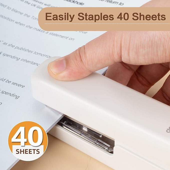deli Stapler, Desktop Staplers with Integrated Staple Remover, 45 Sheet Capacity Office Stapler, White