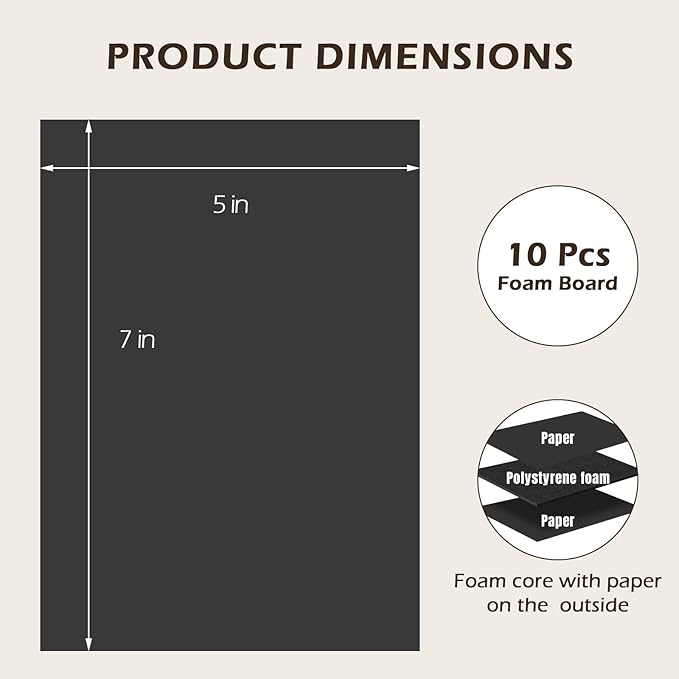 Golden State Art, Pack of 10, 3/16" Thick, 5x7 Black Foam Boards (5x7, Black)