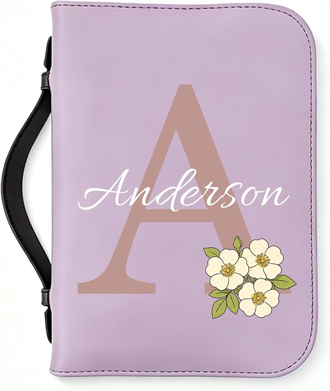 Personalized Bible Cover Custom Leather Bible Case with Handle Bible Study Accessories Supplies Christian Gifts (Initial)