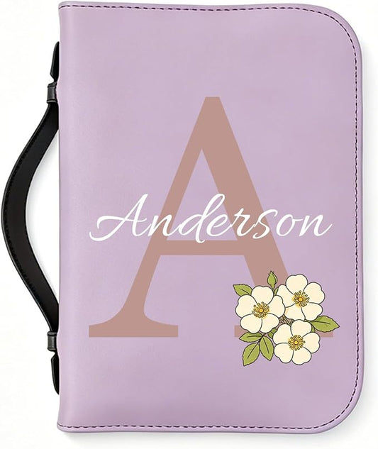 Personalized Bible Cover with Name, Custom Leather Bible Case with Handle Bible Study Accessories Supplies Christian Gifts (Initial)